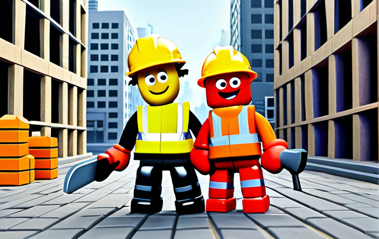 **

"Two cartoon worms, one yellow and one red, resembling the characters from Larva, are fully clothed and dressed as construction workers in a vibrant construction site with toy-like tools, hard hats, and safety vests. Background featuring a whimsical cityscape made of building blocks. Safe for work, appropriate content, family-friendly, professional digital art, perfect anatomy, correct proportions, well-formed hands, natural pose, fully clothed, modest attire."

**
