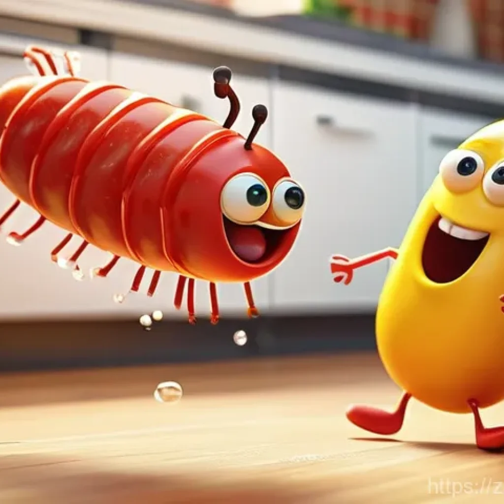 라바의 주요 타겟층 변화 추이 - A high-resolution 3D animation of the Red Larva and Yellow Larva engaged in a comical tug-of-war ove...