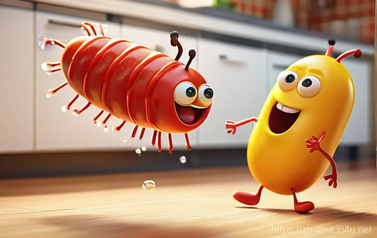 라바의 주요 타겟층 변화 추이 - A high-resolution 3D animation of the Red Larva and Yellow Larva engaged in a comical tug-of-war ove...
