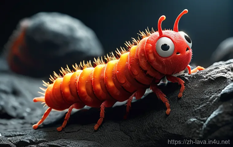 라바 주인공 레드의 특징 - **Fiery Determination of a Tiny Red Larva**
    "A tiny, vibrant red larva character, reminiscent of...