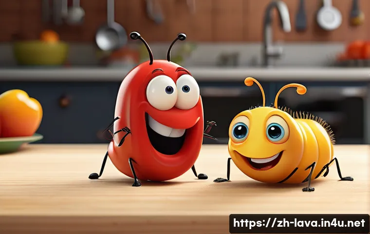 라바 관련 주요 이벤트 및 행사 - **Prompt 1: Larva's Playful Persistence**
    "Two iconic cartoon larvae, one vibrant red and one ch...