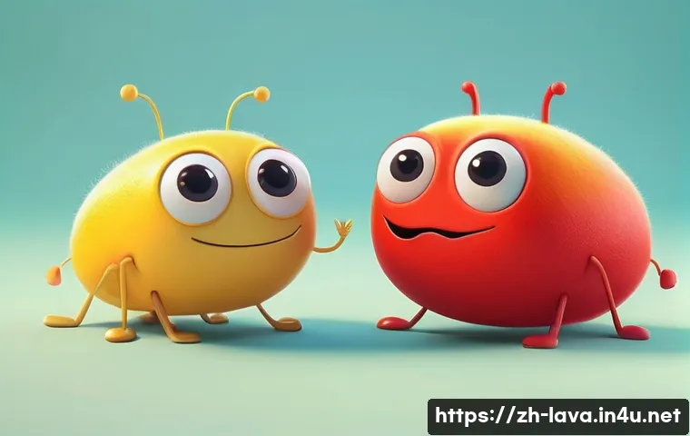 라바 에피소드의 사회적 의미 - A vibrant and minimalist animation scene featuring two small cartoon larvae with bright yellow and r...