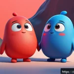 라바 제작사 투바앤의 향후 프로젝트 - A vibrant 3D animation scene featuring two adorable, rounded characters inspired by Lava animation s...