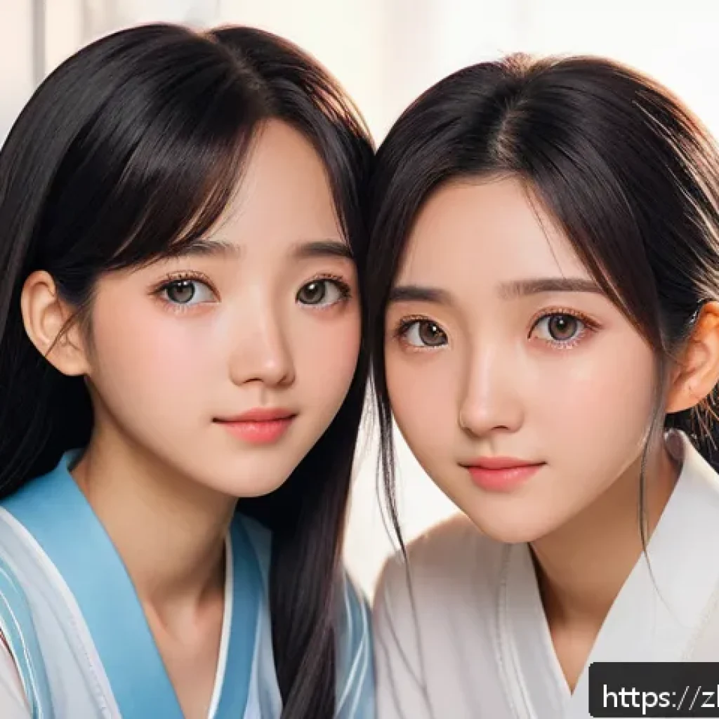 라바 캐릭터의 심리학적 매력 - A close-up portrait of two young female characters from a yuri anime, wearing delicate, modest under...