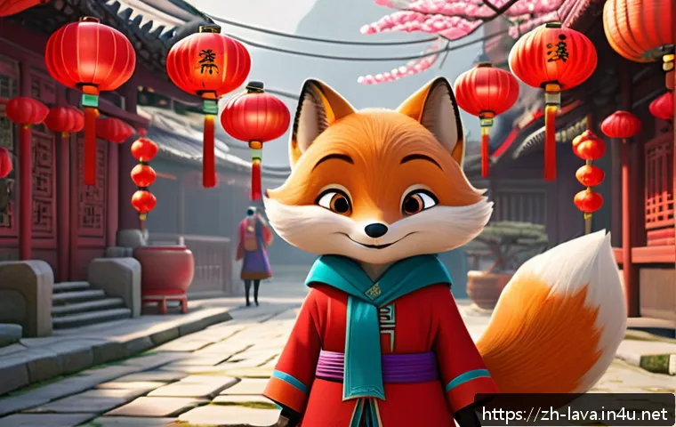 라바의 에피소드 제목 분석 - A vibrant and colorful animated scene featuring a cheerful anthropomorphic red fox character dressed...